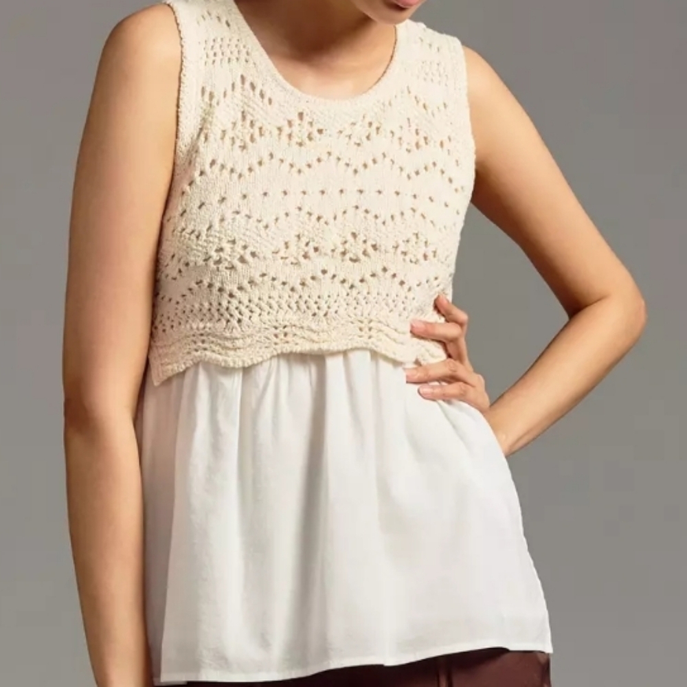 Anthropologie Cream Crochet Blouse